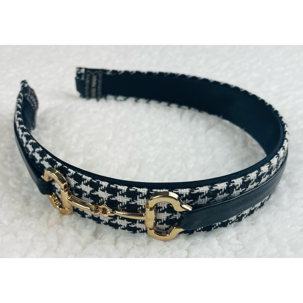 (NWOT) Handmade Black/White/Gold Houndstooth Horse Bit Headband - Picture 12 of 12